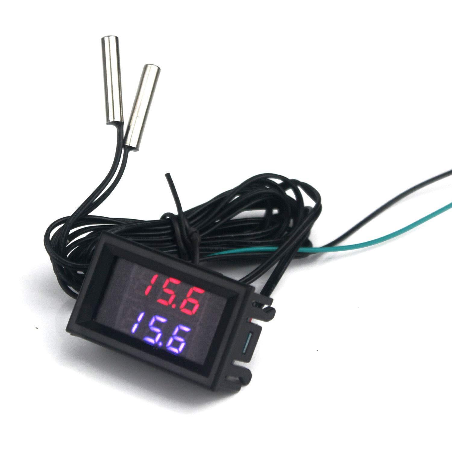 DC4-28V Dual Display Digital Thermometer with NTC Waterproof Metal Probe T...