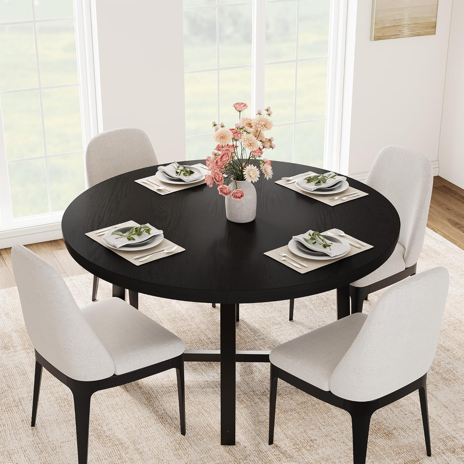 47 in round Dining Table, Industrial Dinner Table for 4 to 6, Wooden Kitchen Tab