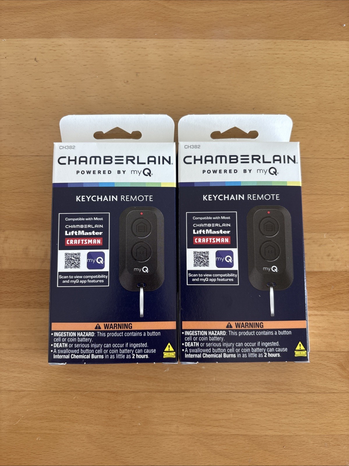Lot Of 2 CHAMBERLAIN Garage Door Mini Keychain Remote Model CH382- 2 Pack