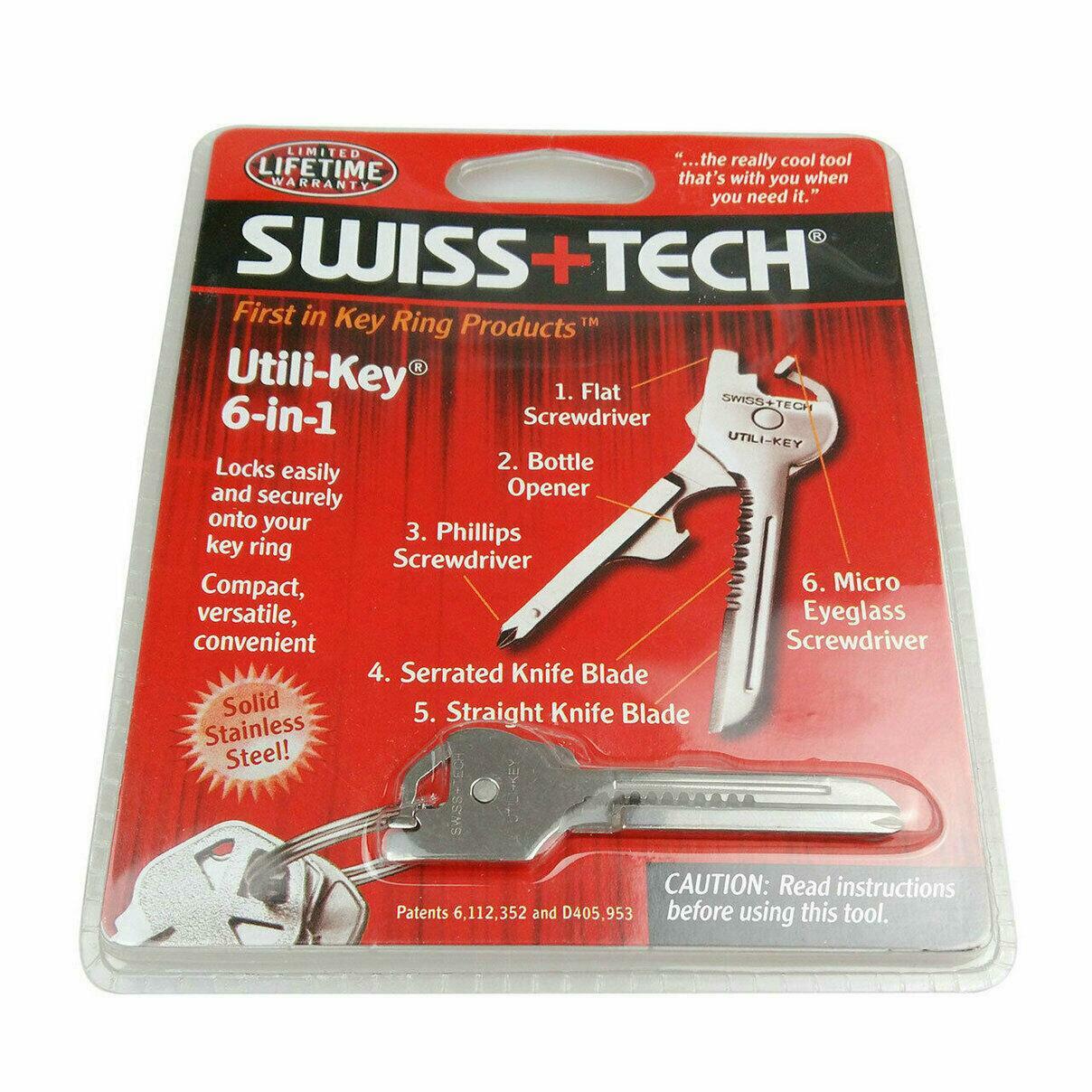 Swiss+Tech 6 In 1 Utili-Key Tool Keychain Keyring Multi-Function Stainless Steel