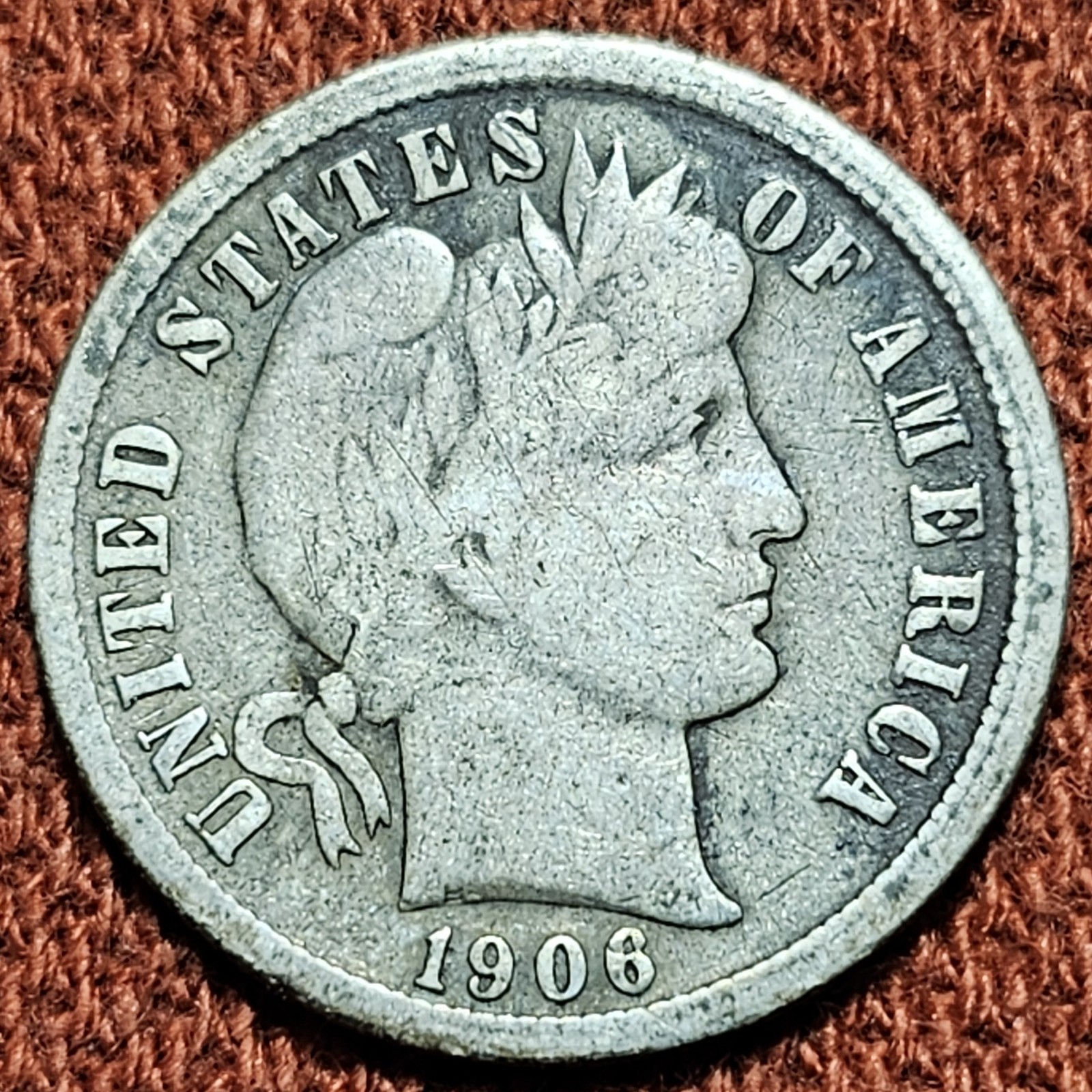 1906 Barber Dime 10C Silver Coin F 90% Silver Nice Coin