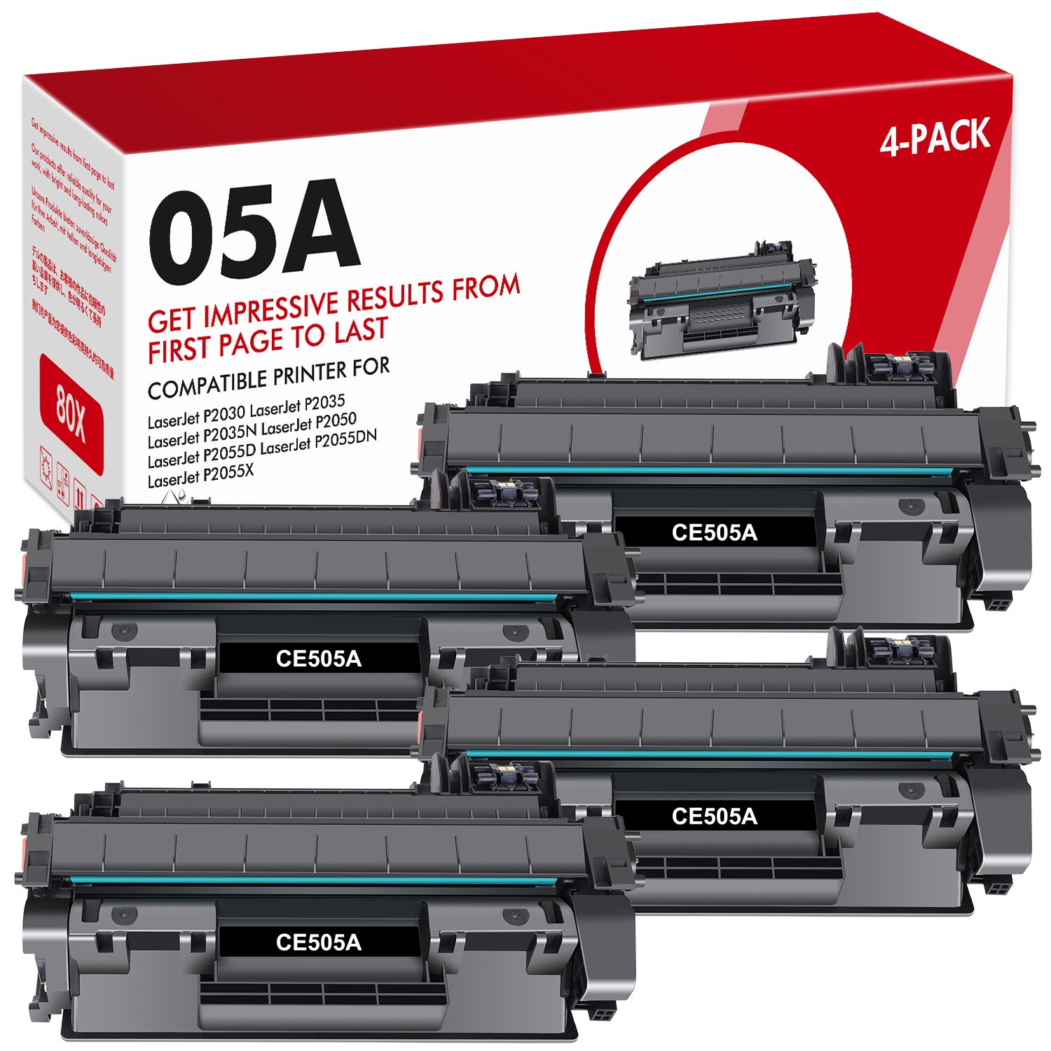 4PK CE505A Toner Cartridge for HP 05A LaserJet P2055DN P2055D P2055X US Ship