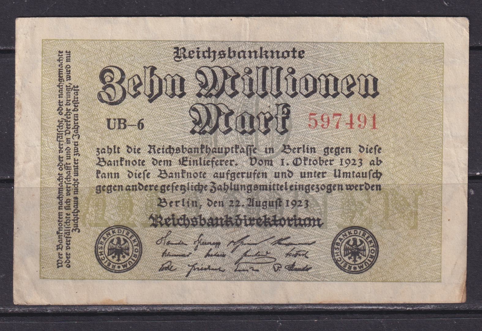 GERMANY - 1923 10 Million Marks Circulated Banknote (1)
