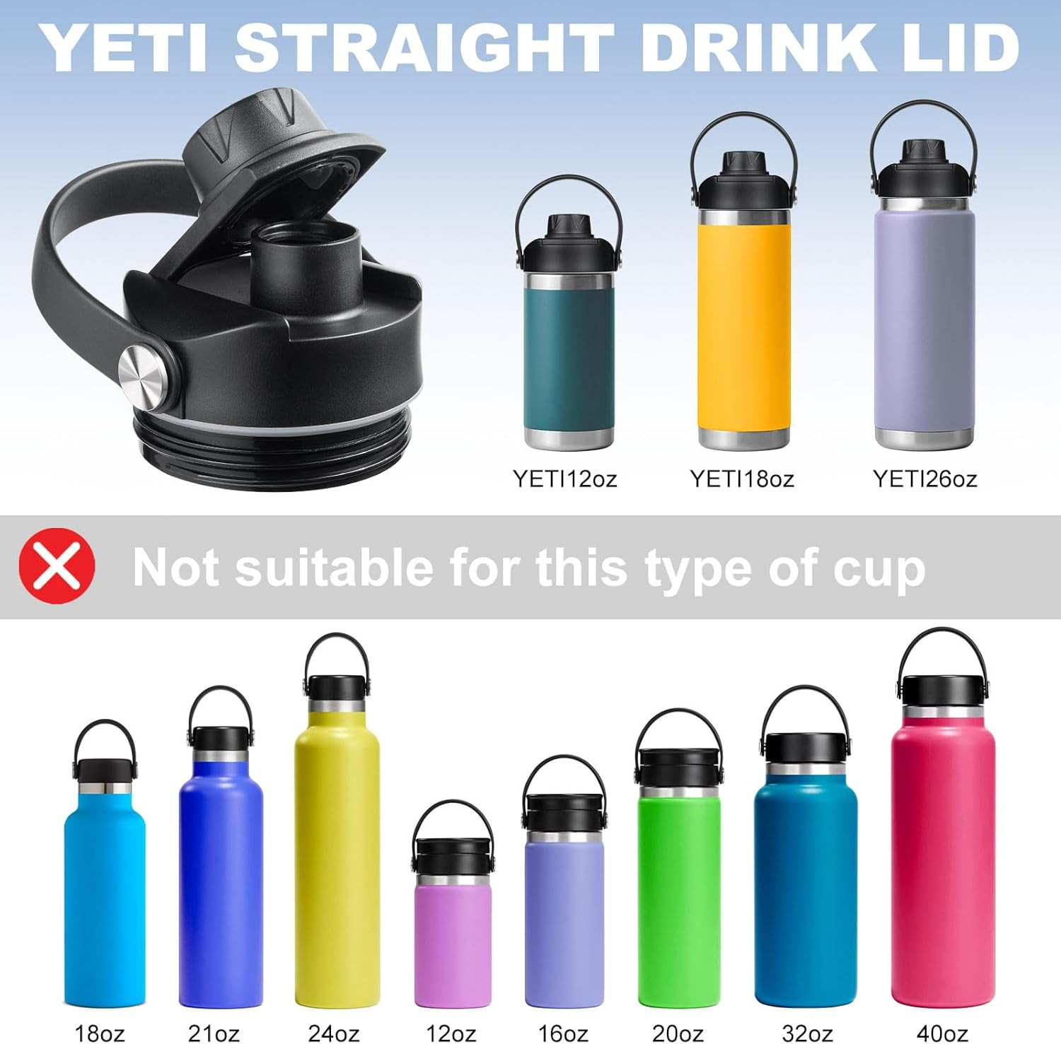 Lid for Yeti Rambler 12 18 26 36 64 Oz, Cap with Flexible Handle, Replacement Ch