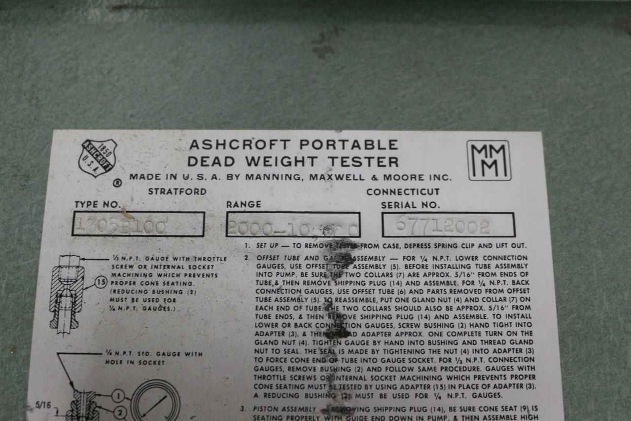 Ametek Model T Dead Weight Tester w/ Ashcroft 1305B100, 2000-10000 Range Weights