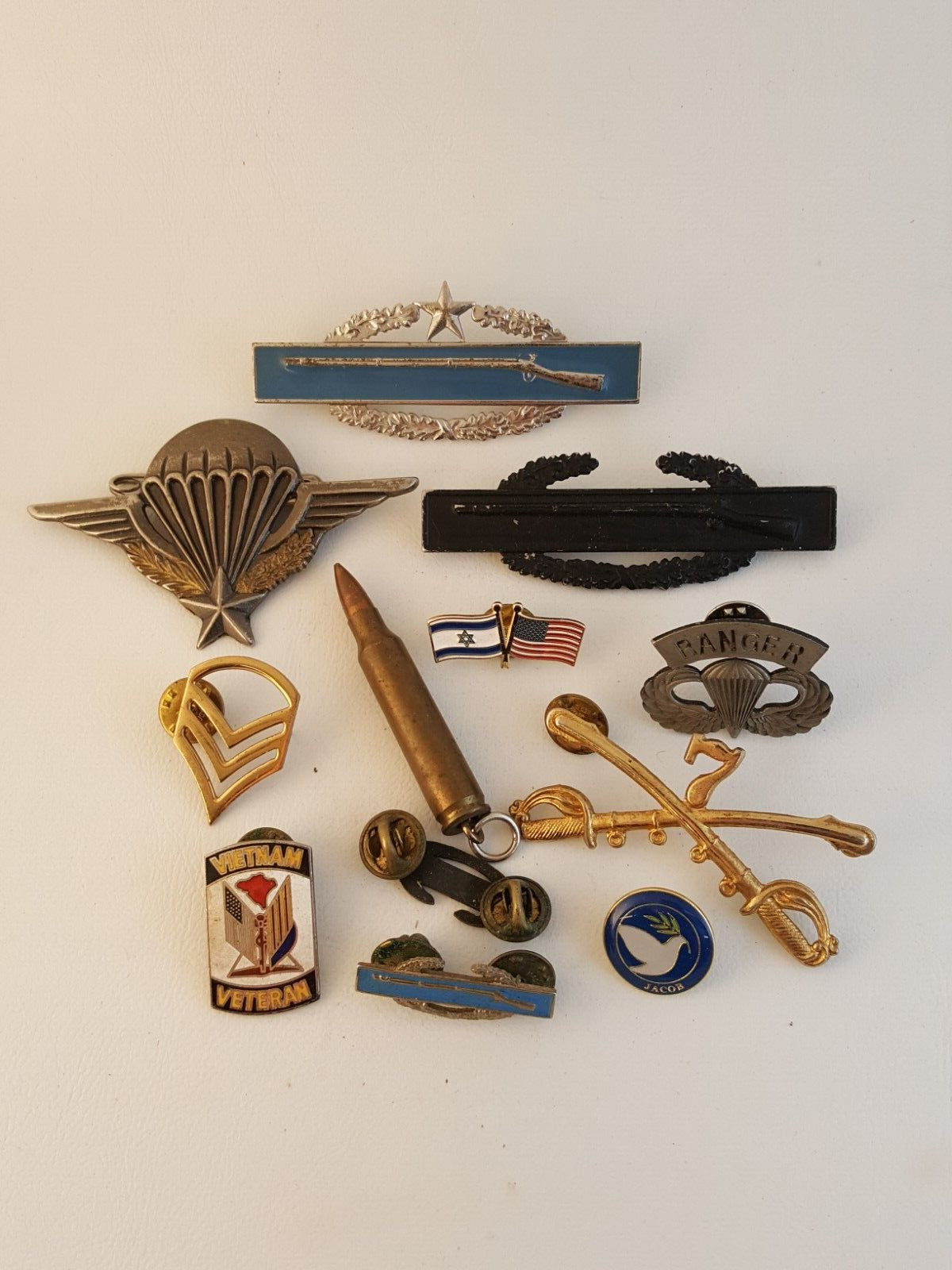 Misc lot of 12 military pins badges Ranger Vietnam bullet etc