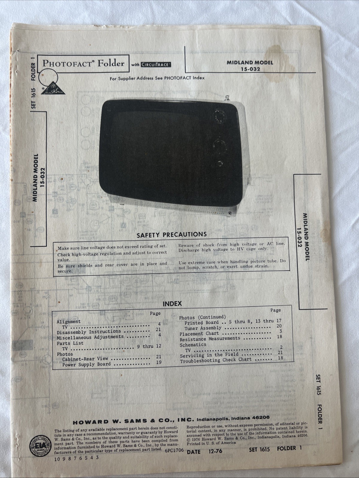 Vintage Sams Photofact Schematic 12-1976 MIDLAND MODEL 15-032