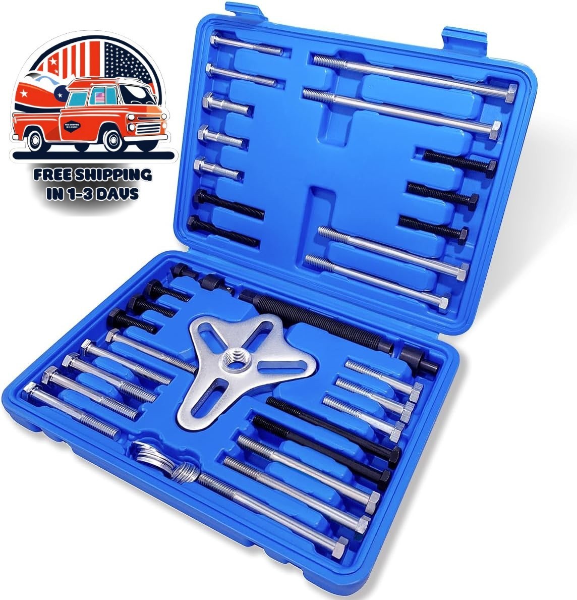 Juego Extractor Volante Y Polea 46 Pzs Reforzado Para Cigüeñal Balanceador Azul