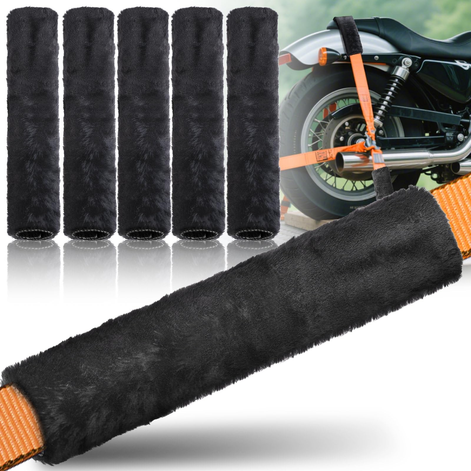 Motorcycle Tie Down Straps Soft Loop Covers, Artificial Wool Plush Black