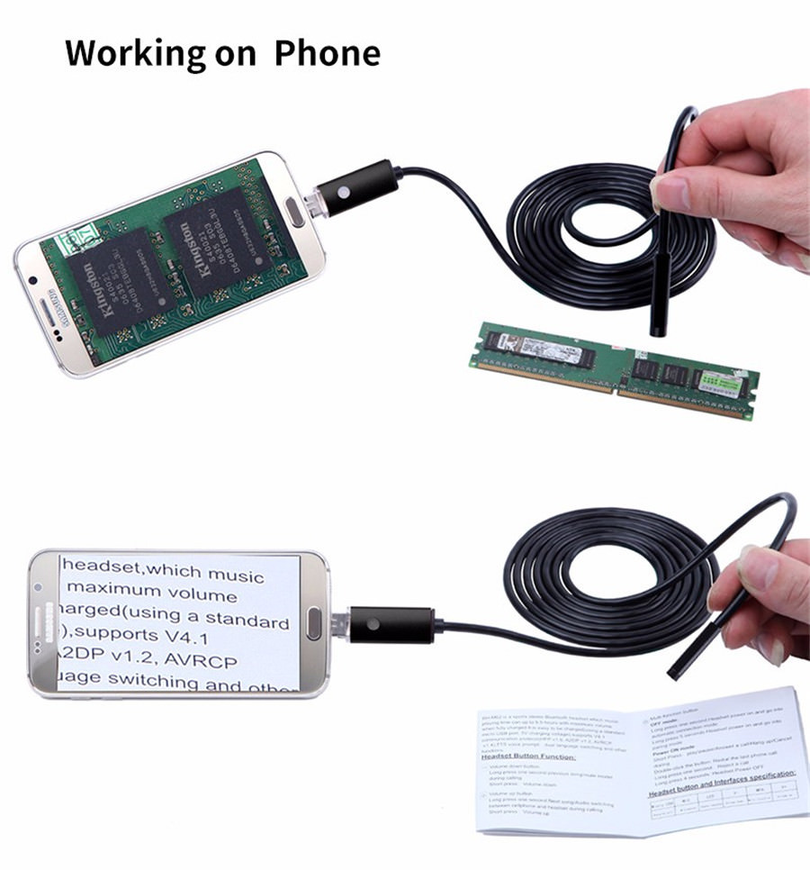 Micro USB Flexible Inspection Camera Endoscope Borescope For Android Phone PC