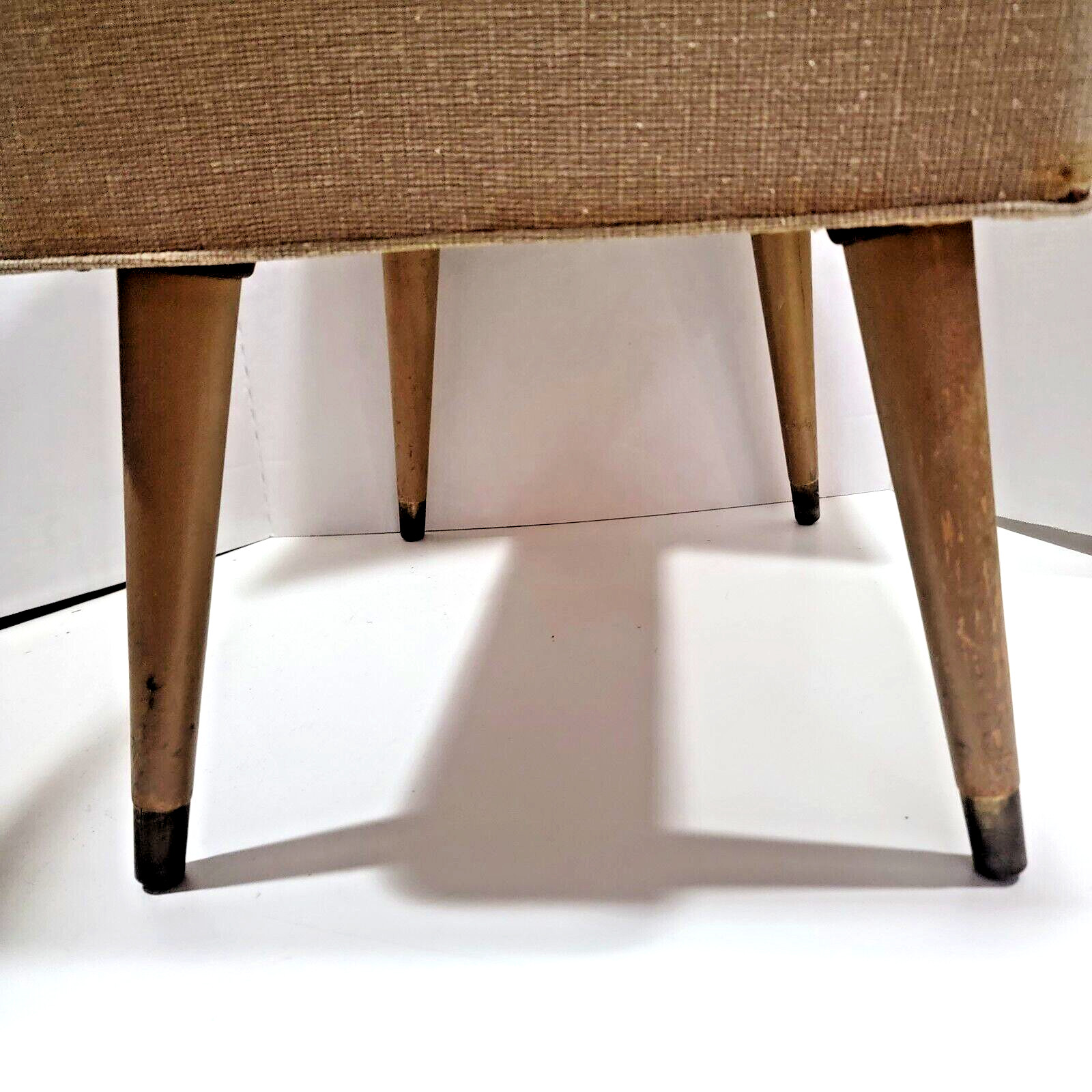 Vintage Beige Vinyl Sewing Seat Hassock Ottoman w/Storage