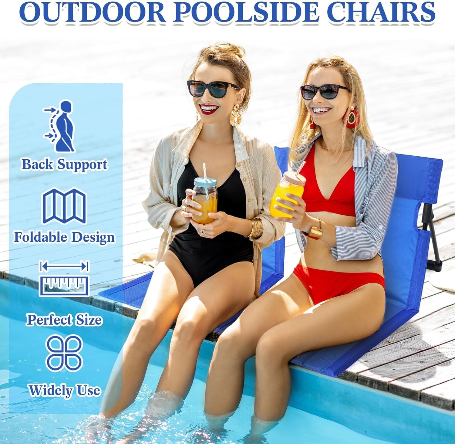 4 Pack Portable Folding Pool Chairs with Carry Bags Aluminum Frame Blue