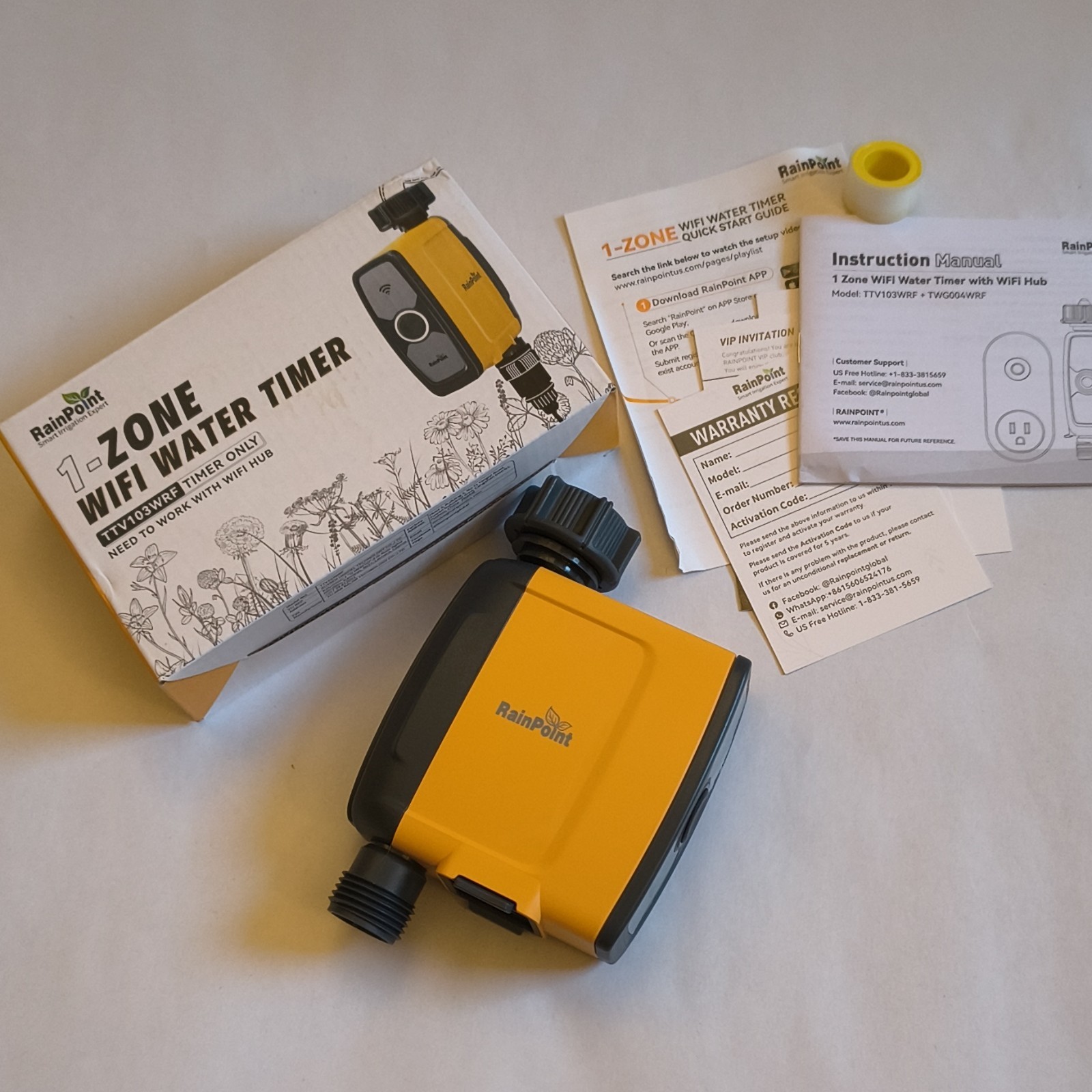 RainPoint TTV103WRF Wi-Fi 1-Zone Tap/Hose Water Timer, 1 Outlet