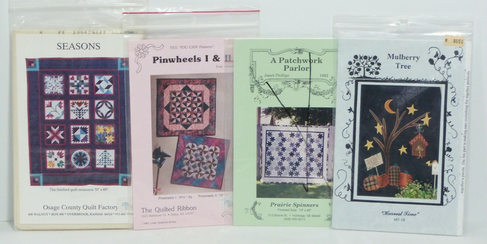 NEW NIP Set of 4 Brand Variety Wall Hanging Quilt Pattern Tree Blocks Pinwheels