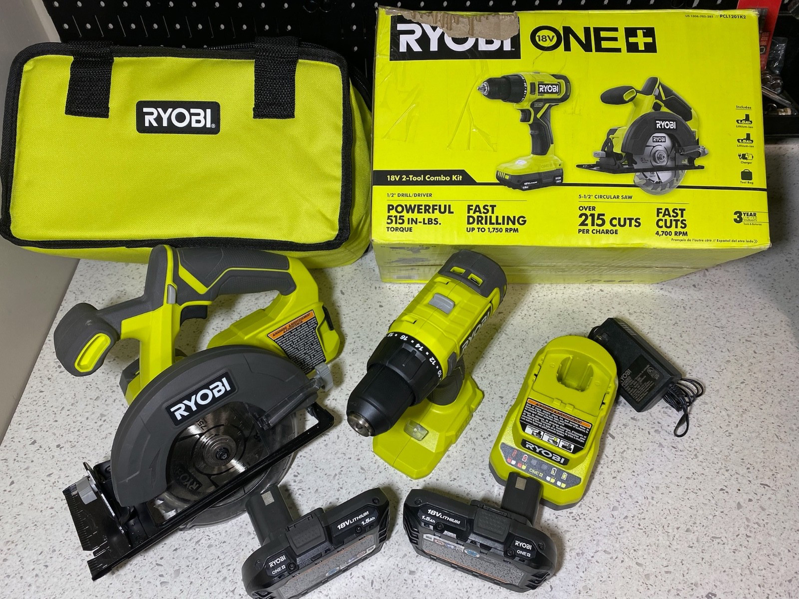RYOBI PCL1201K2 One+ 2 piece tool kit 18V 1/2" 2x Batteries + Charger