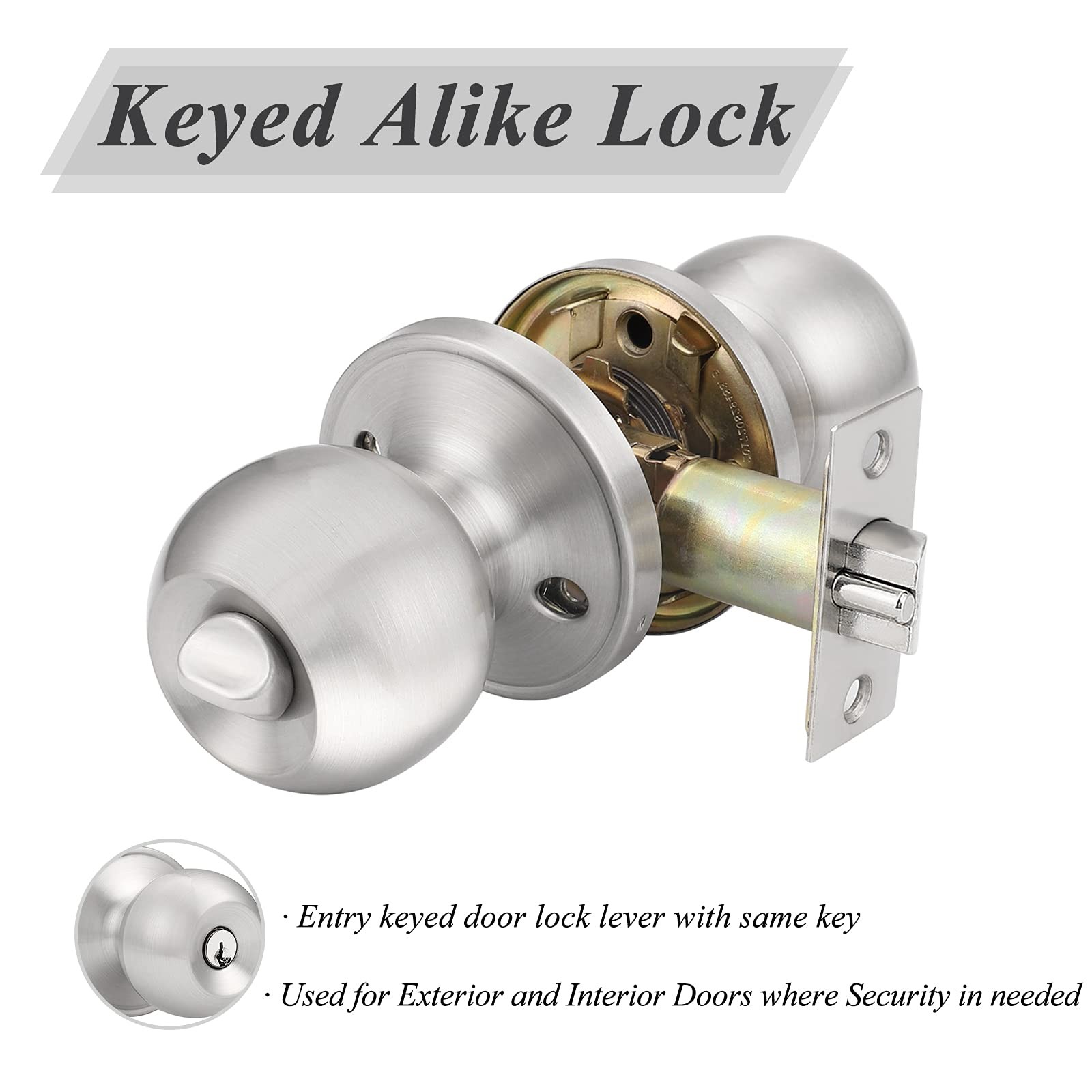 Probrico (2 Pack Keyed Alike Door Knobs Combo Pack, Brushed Nickel Ball...