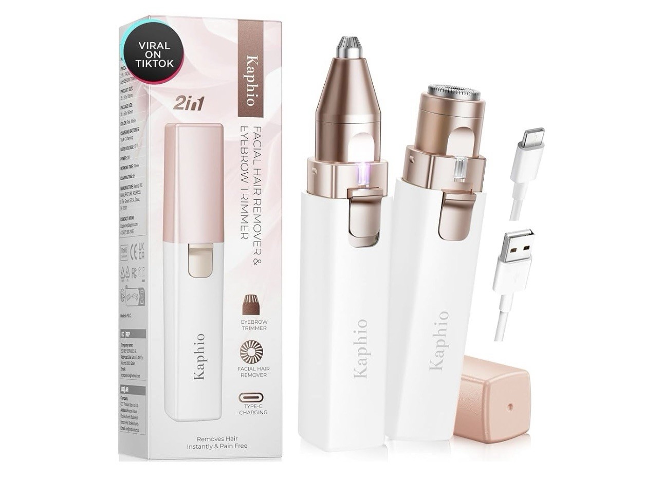 Kaphio Facial Hair Removal for Women, 2 in 1 Face Eyebrow Trimmer Rechargeable