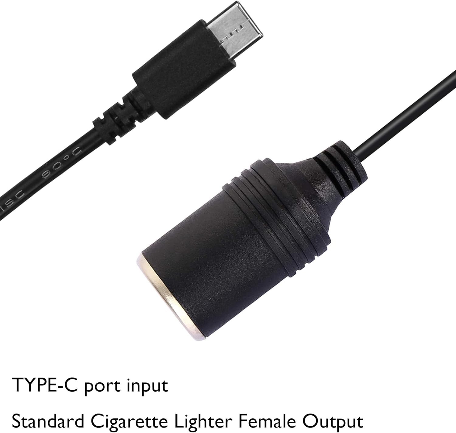 12V USB-C Car Cigarette Adapter - 65W PD Power Cable