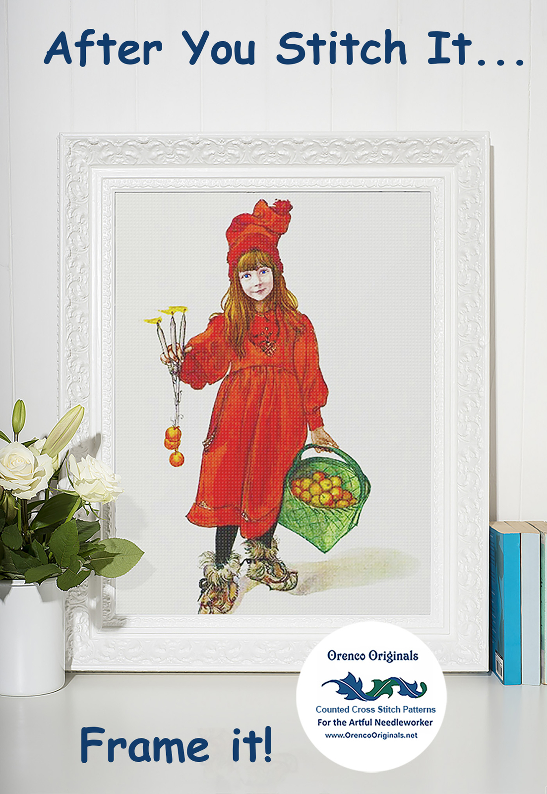 Carl Larsson Girl Spinning Wheel Counted Cross Stitch Chart Pattern
