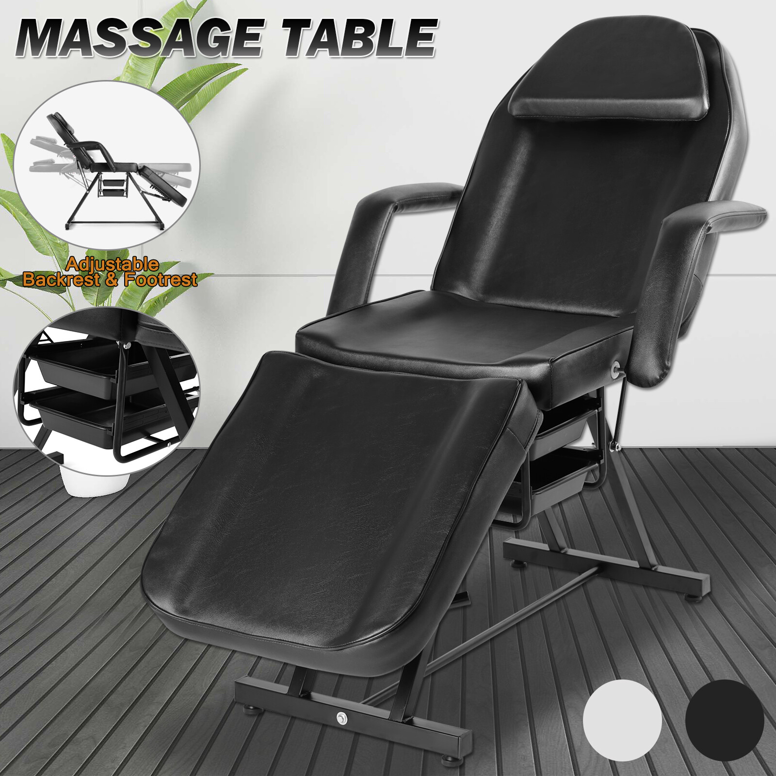 Recliner Massage Table Black Salon Tattoo Chair Facial Lash Bed w/ Storage Box