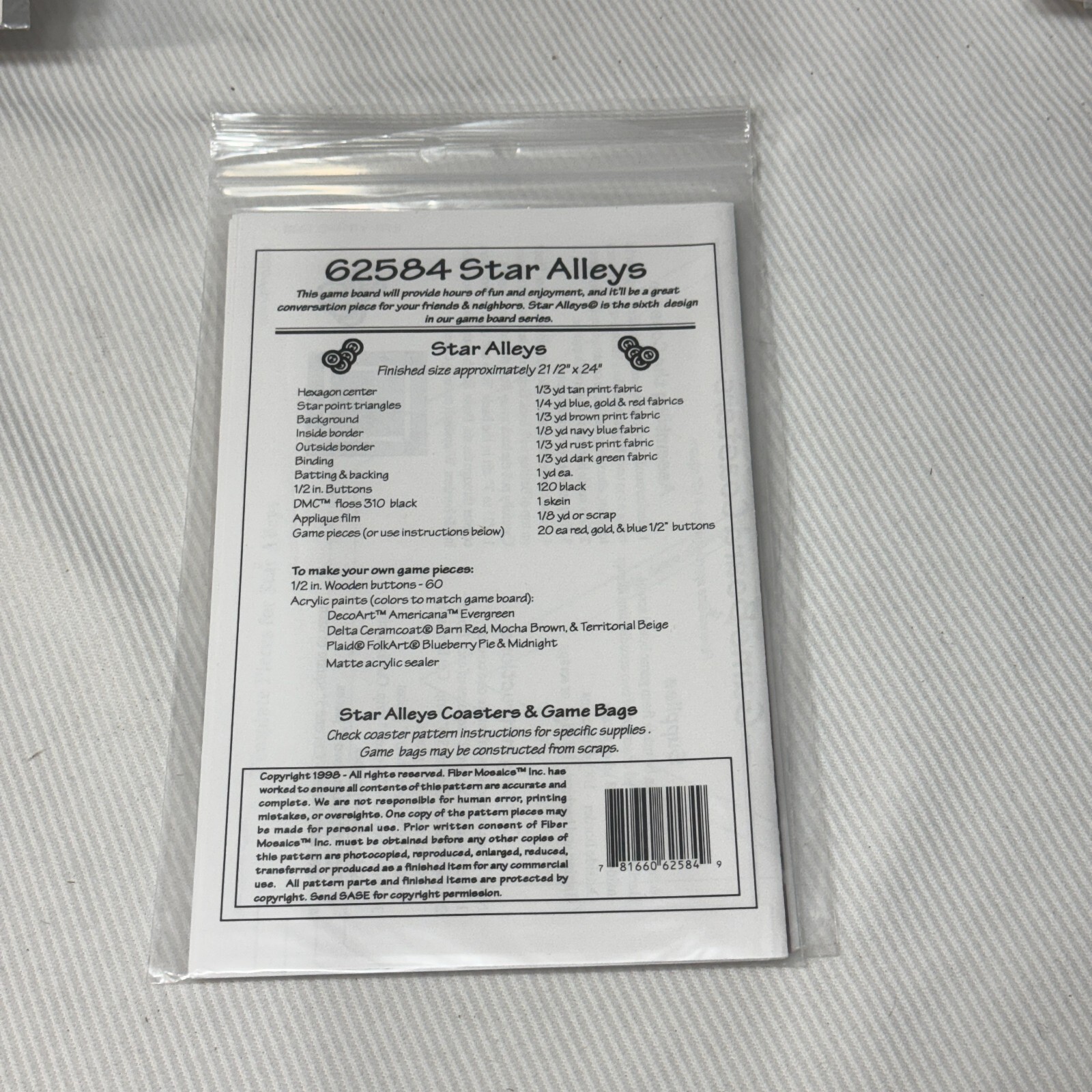 QUILTING / SEWING PATTERN 62579 J. APPLE 'N BEE BY FIBER MOSAICS