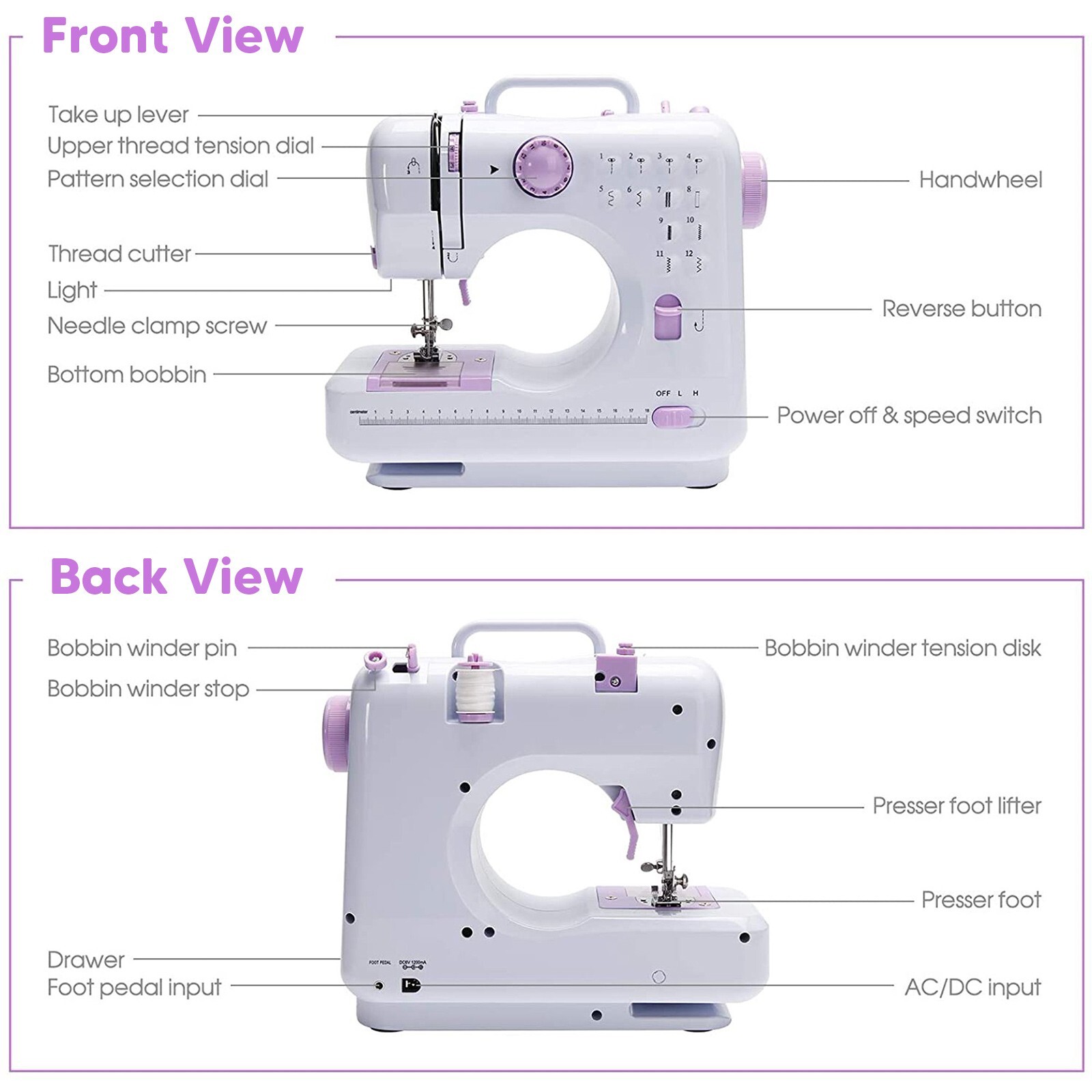 Electric Sewing Machine Portable Crafting Mending Machine 12 Built-In Stitches