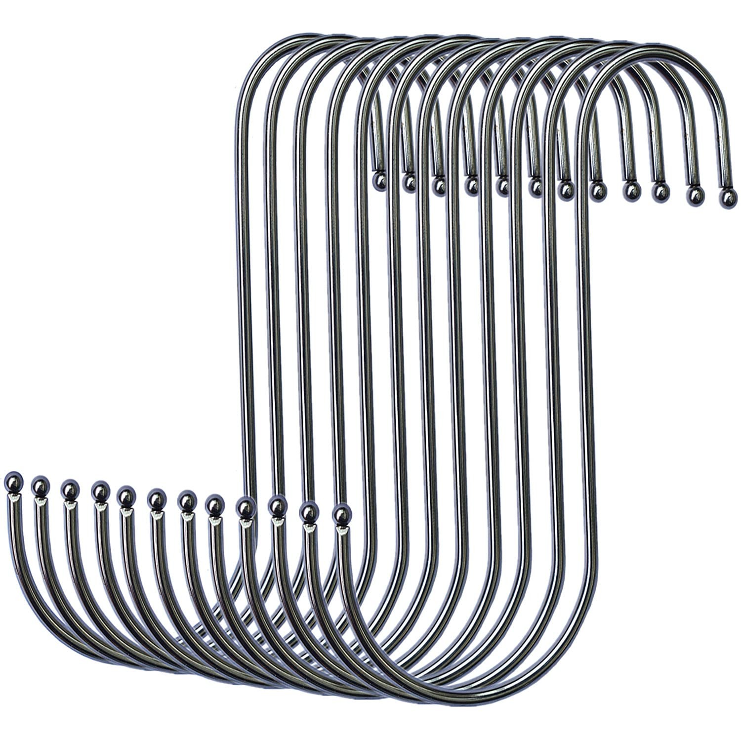 S Hooks Hanging Metal Hook (12 Pack) Stainless Steel Large 6 Inch with Round ...