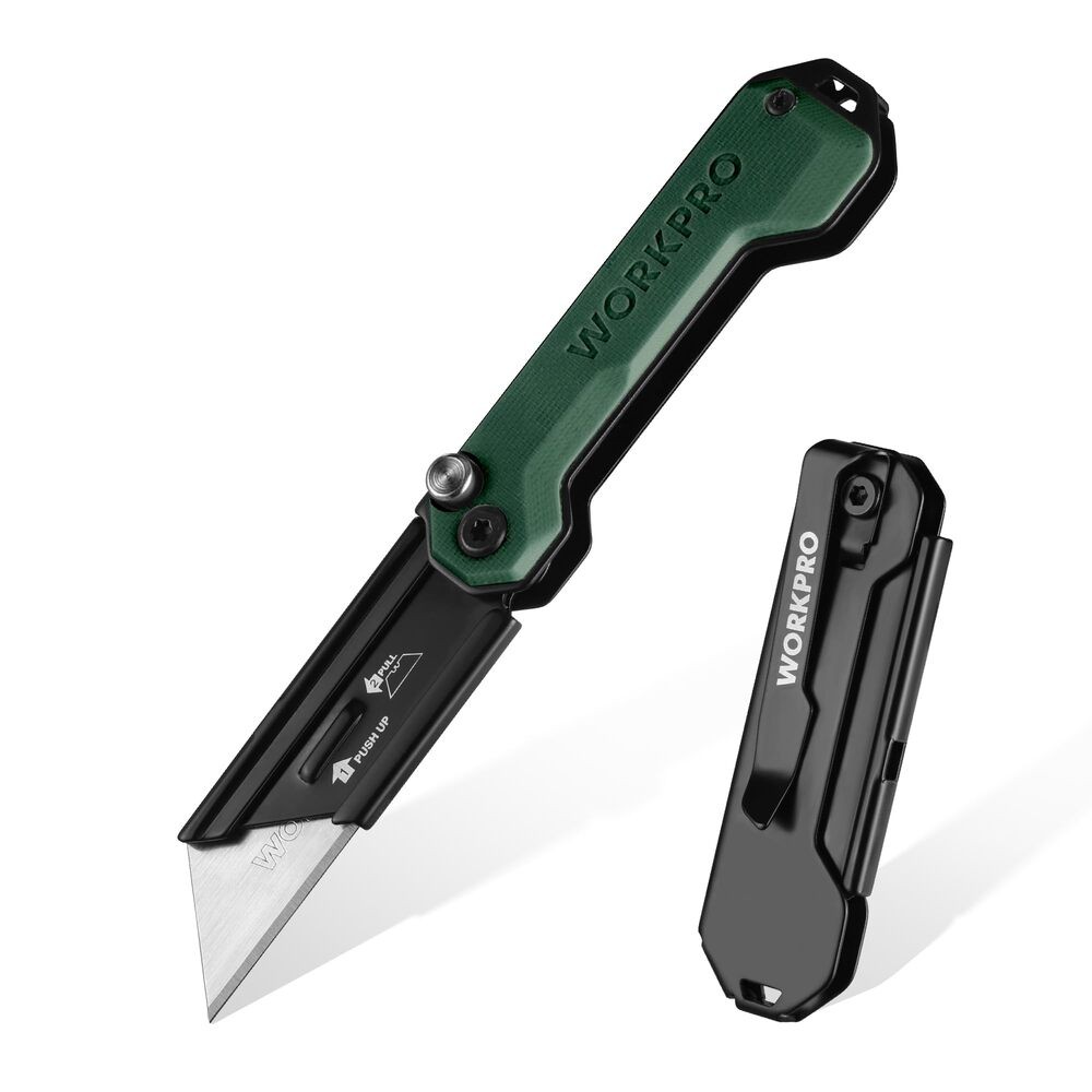 WORKPRO Folding Utility Knife Fast Open Box Cutter Quick Change Blade Mini Knife