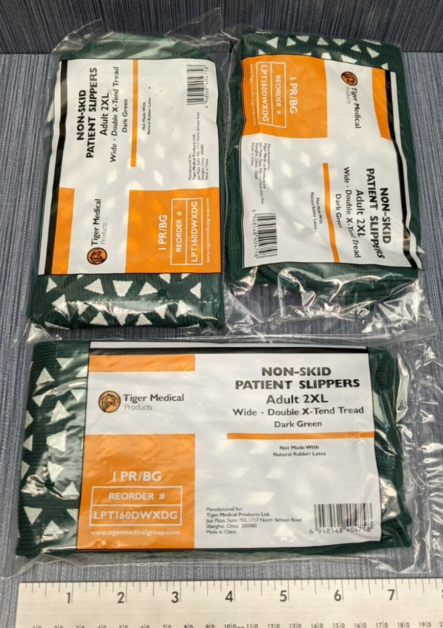 3 PAIRS Medical HOSPITAL NON-SKID NO SLIP SOCKS Dark Green Sz 2XL Double Tread
