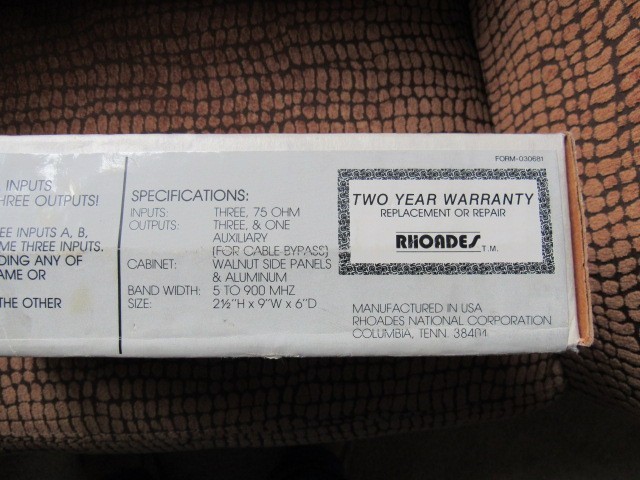 NEW-NIB-NOS vintage RHODES BRAND MODEL SW-3X3. VIDEO SWITCHER-DISTRIBUTOR. USA