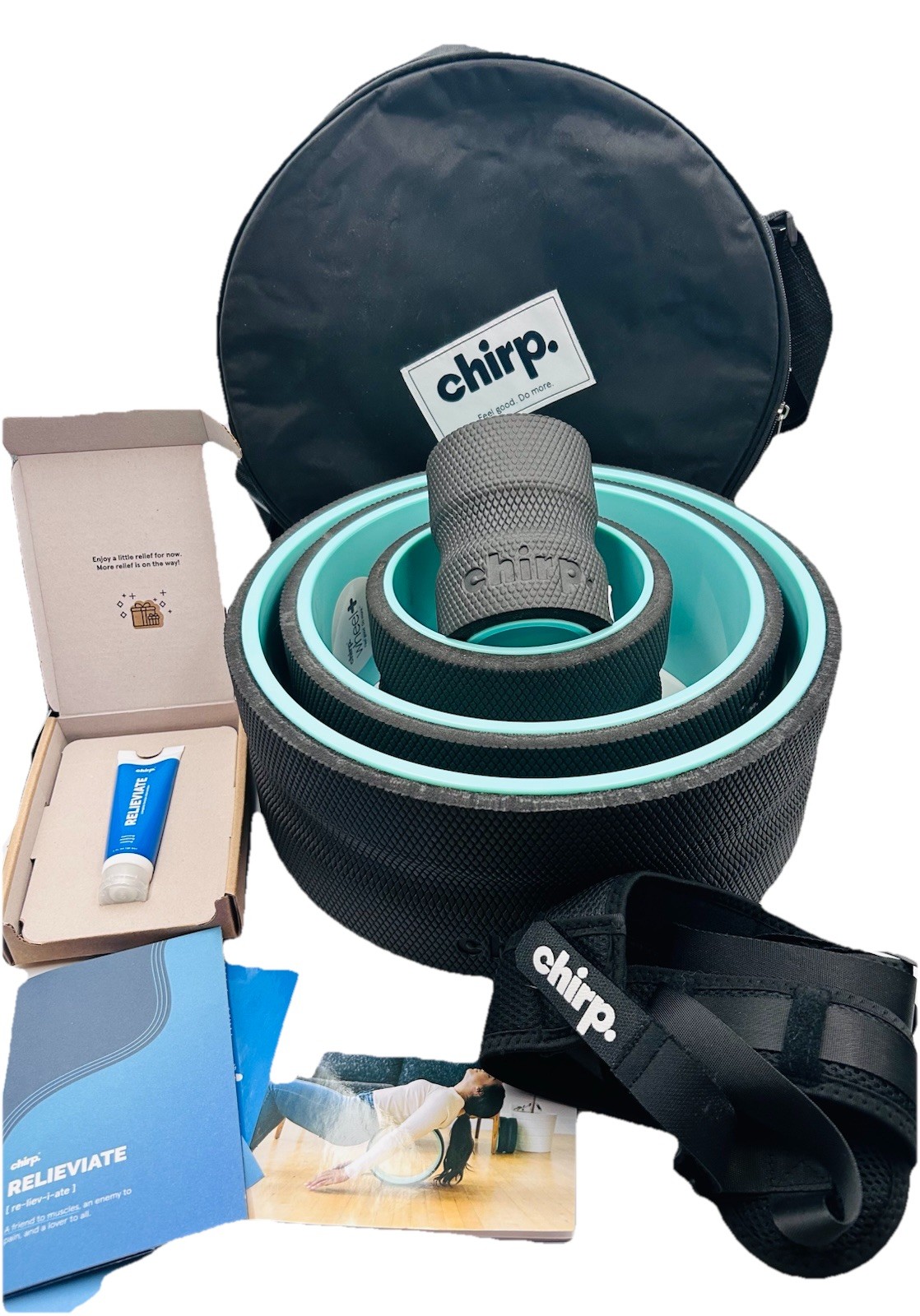 Chirp Wheel+ Set of 4 Foam Roller Wheels for Back Pain Relief 12” 10” 6” 4” Case