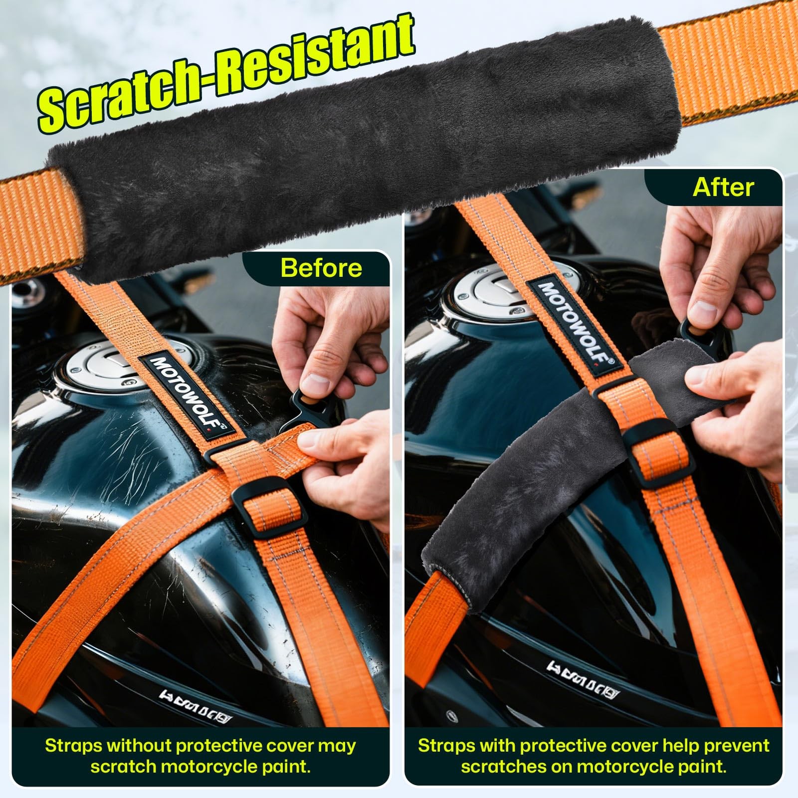Motorcycle Tie Down Straps Soft Loop Covers, Artificial Wool Plush Black