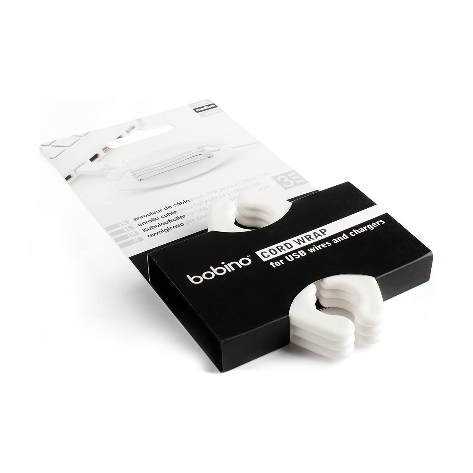 Bobino Cord Wrap - Medium - 3 Piece Pack - White - Stylish Cable and Wire Man