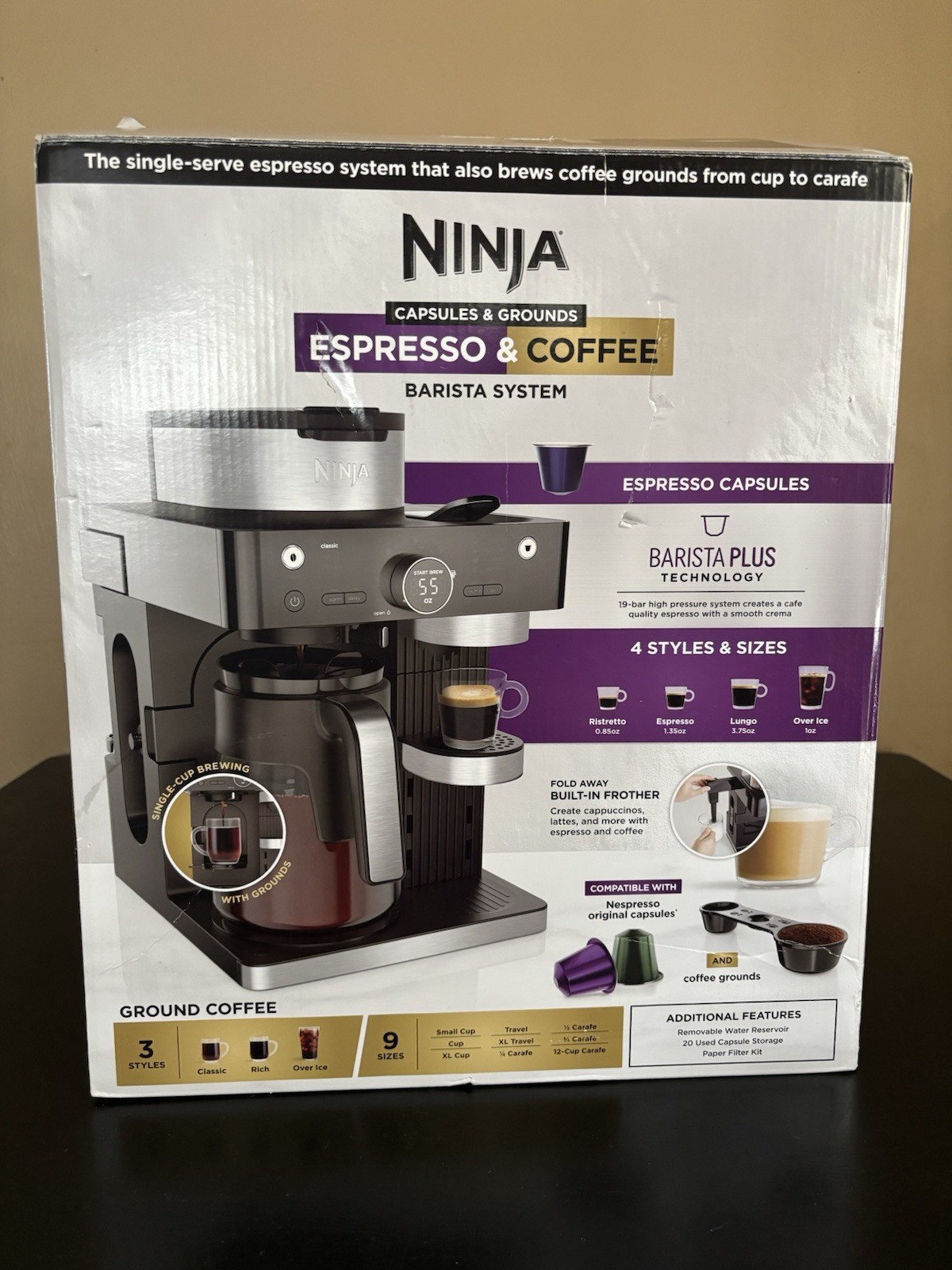 Ninja CFN601C Espresso Coffee Barista System 12-Cup Carafe Frother
