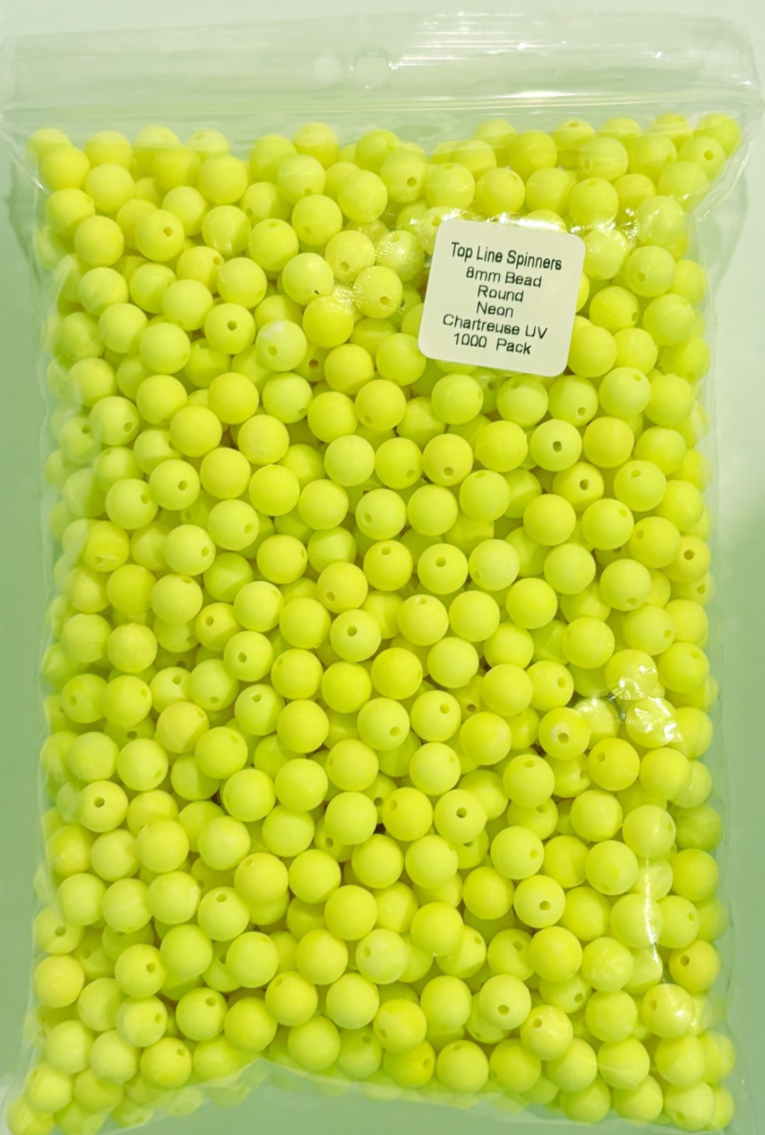 Pkg of 1000 each Neon Chartruese UV  8mm Plastic Round Beads