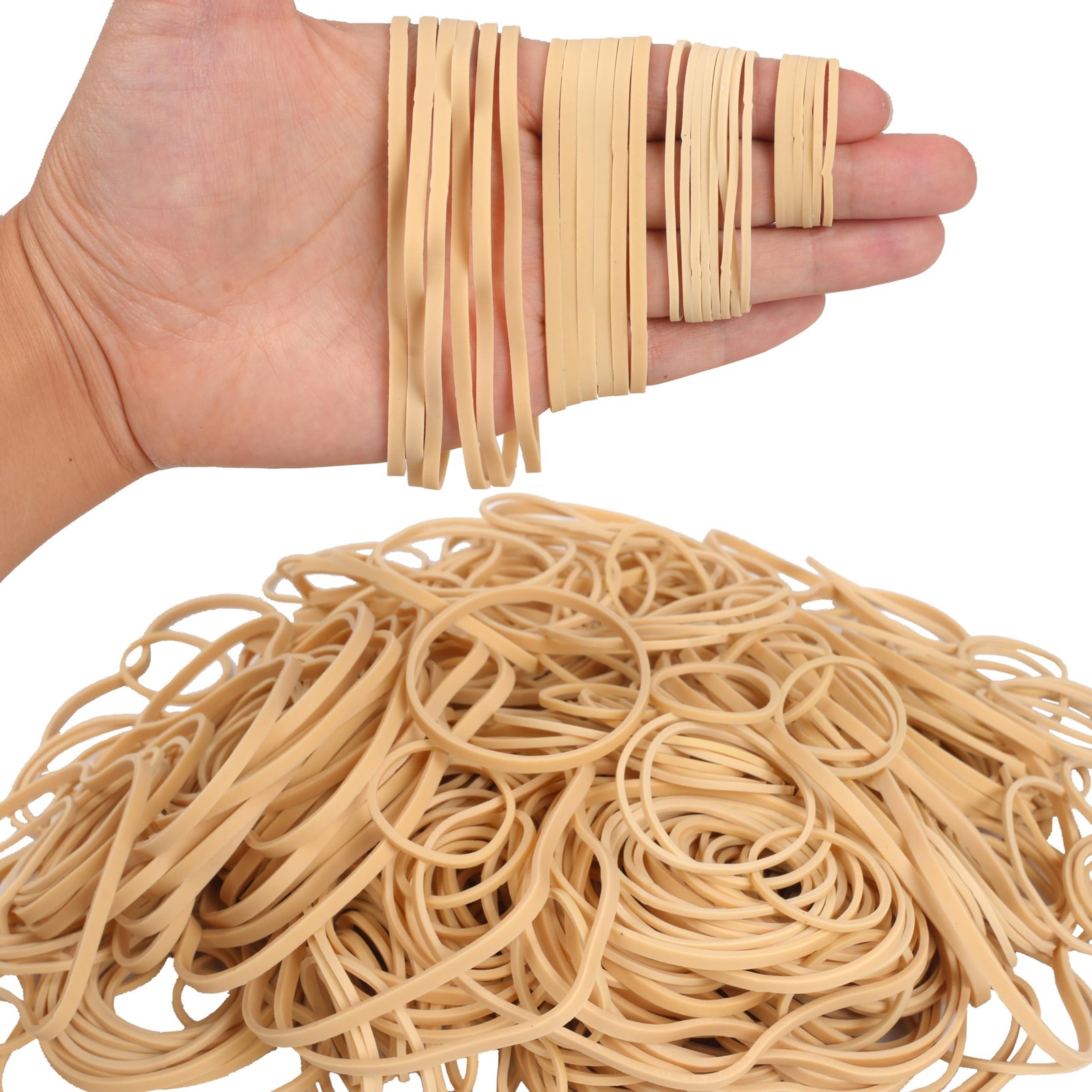 Rubber Bands Assorted Sizes 0.5lb Beige Elastic Bands for Office Home School Use