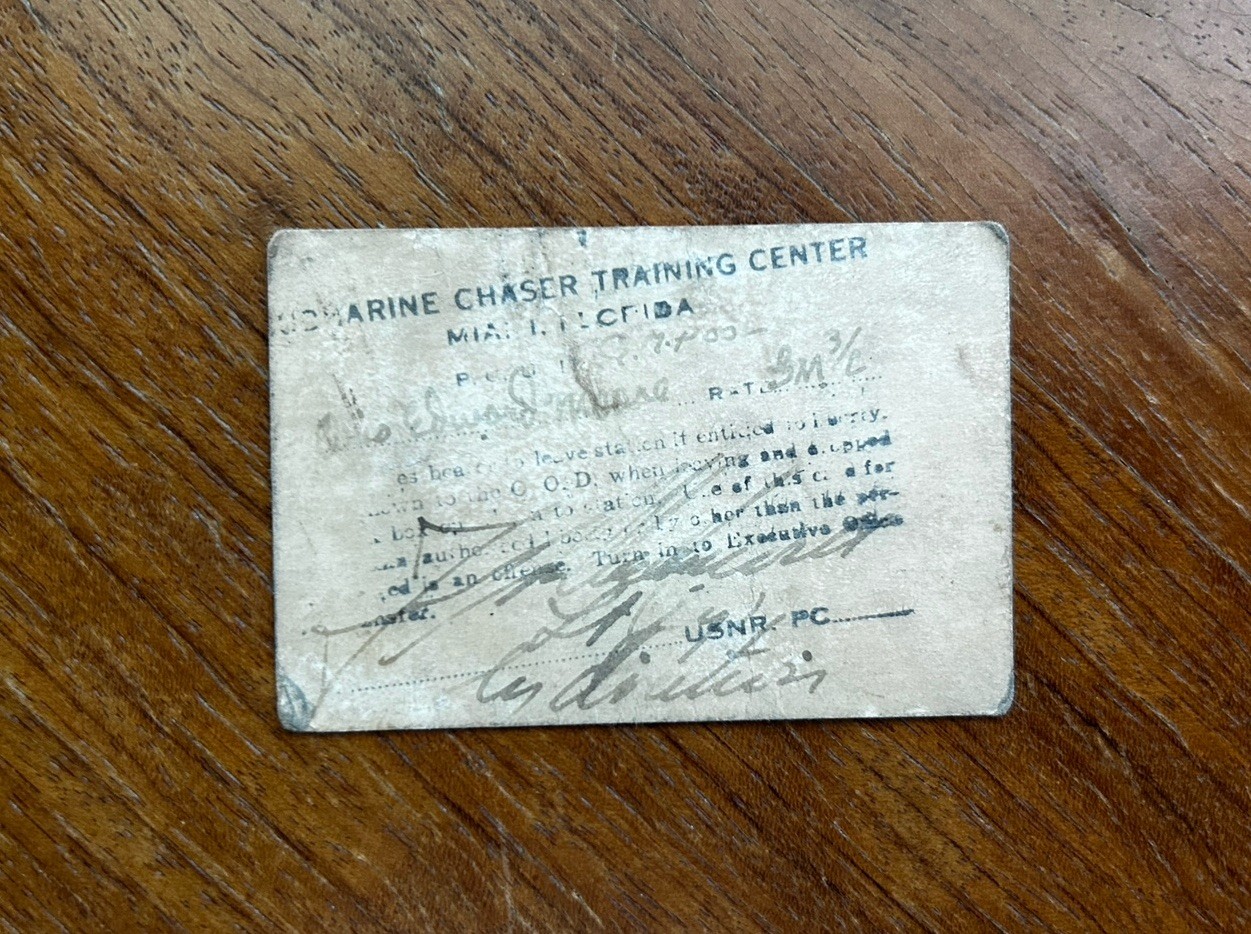 WWII 1940s Submarine Chaser Training Center Miami FL US Navy ID Card