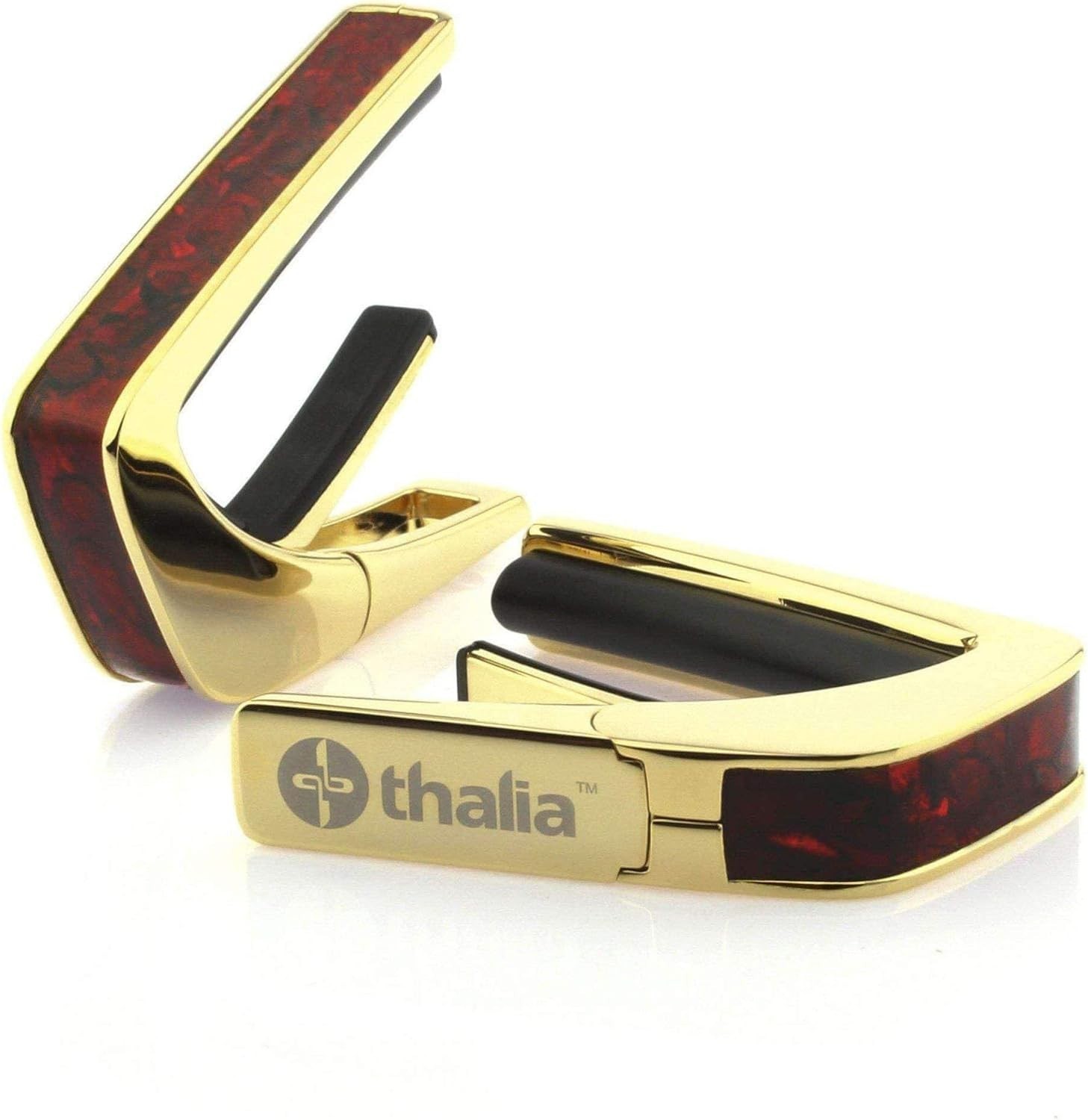 Thalia 24k Gold Guitar Capo w/ Crimson Paua Inlay + Fretpads Premium Capo