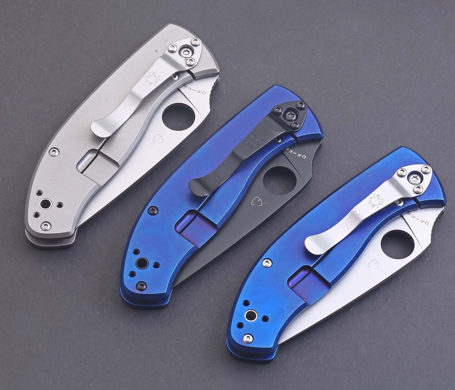 Blue Titanium Handle High Quality Frame Lock Combat Tactical Pocket Knife Knives