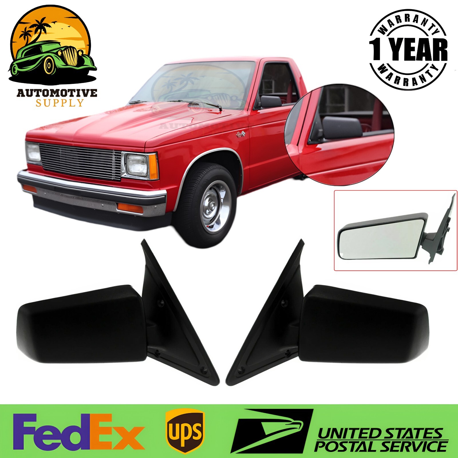 New Mirrors Set Textured Black For 1982-1994 Chevrolet S10 GMC S15 Jimmy Sonoma