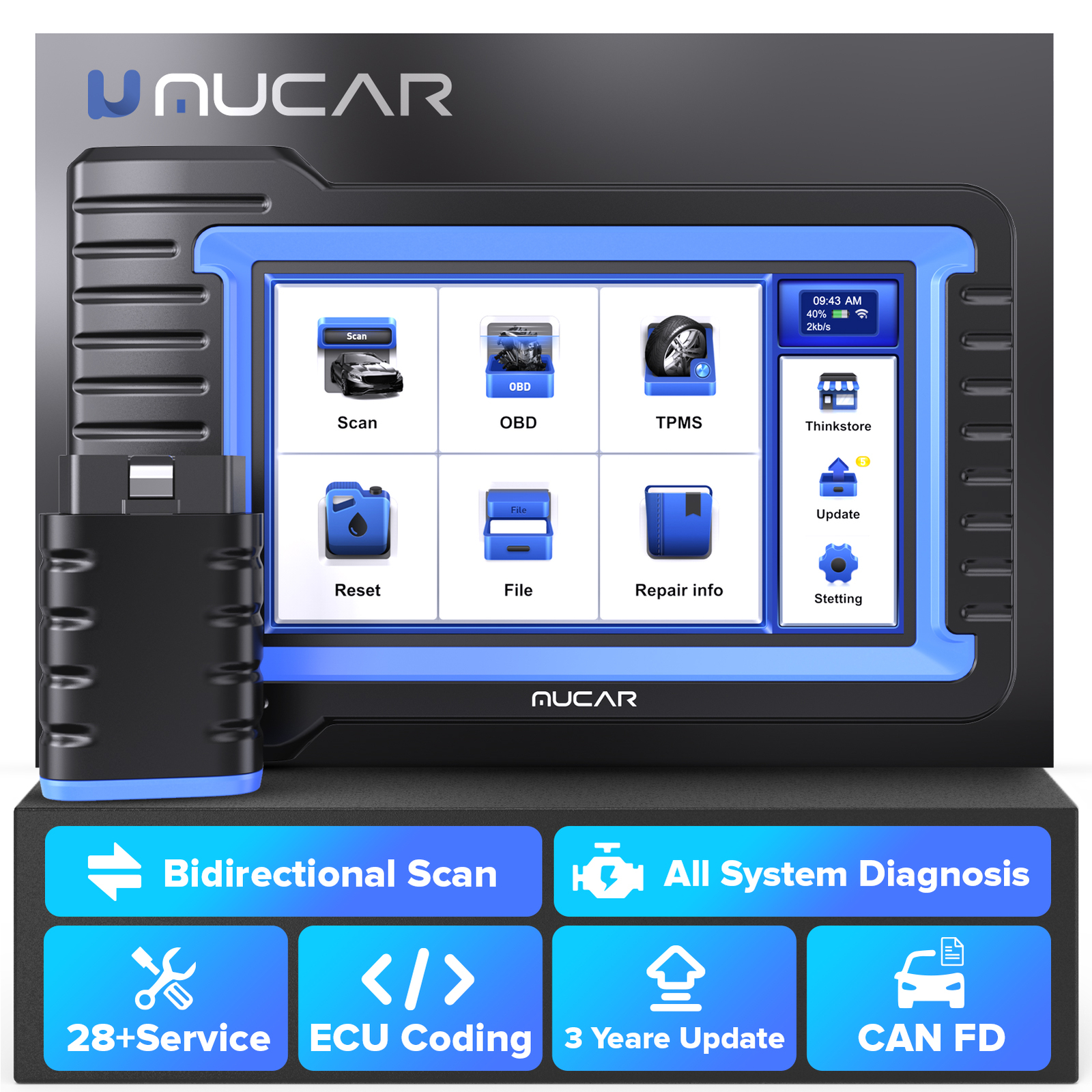 MUCAR VO7 S OBD2 Scanner Car Diagnostic Tool All System CANFD Coding Reader USA