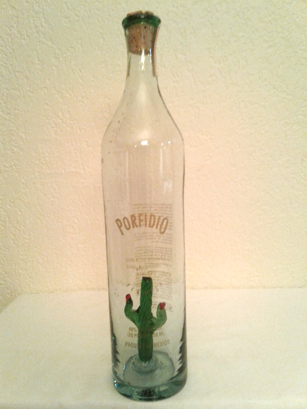 Bottle, "Porfidio Tequila" Large Green Glass Bottle 13" Tall x 3" in Diameter.
