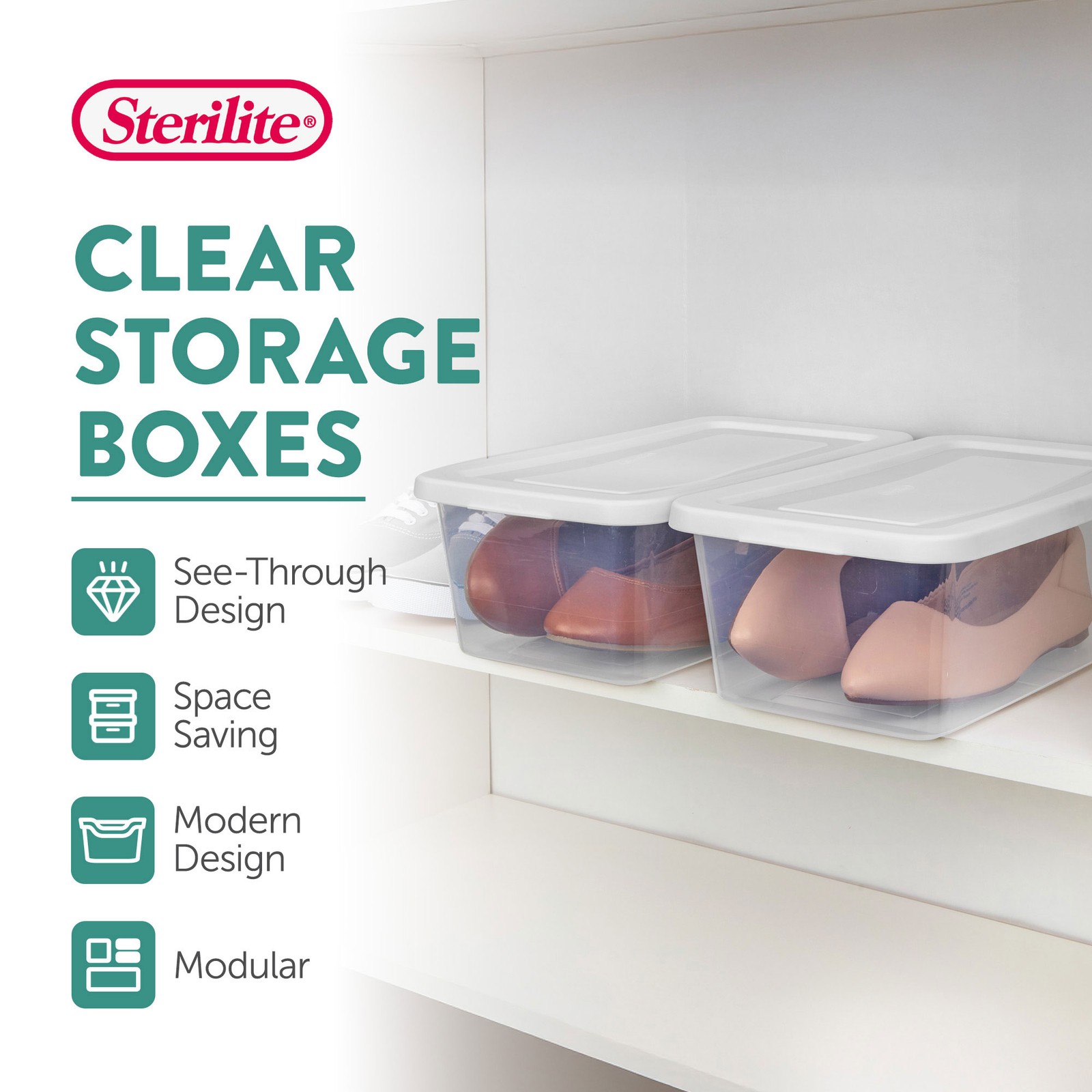 Sterilite 6 Qt Storage Box, Stackable Plastic Container, Home Organizer, 48 Pack