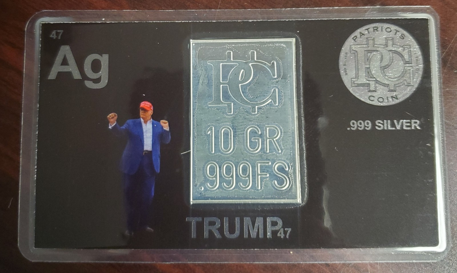 Patriot Coin "Trump 47" 10 Grain  .999 Fine Silver Business Styled Bar Card