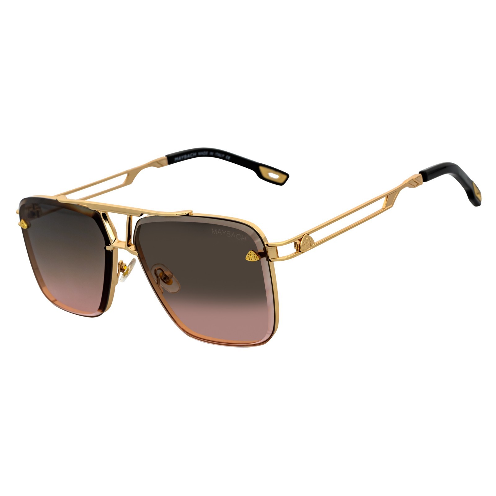 Maybach Rimless Square Metal Aviator Sunglasses Gold Frame Amber-Pink Fade MH24