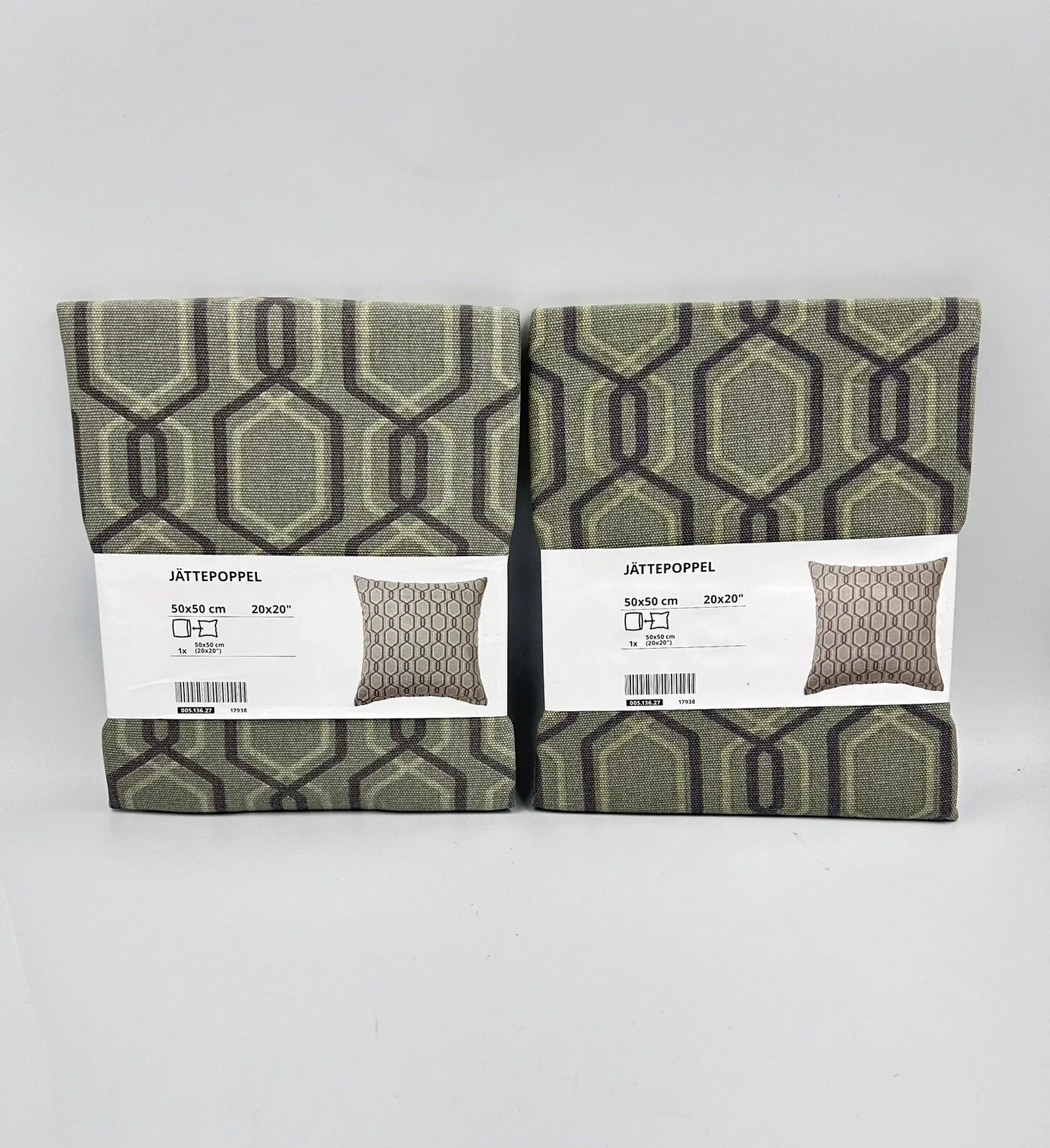 IKEA JATTEPOPPEL Pillow Covers Set of 2 20"x20" Green Gray 005.136.27-NEW