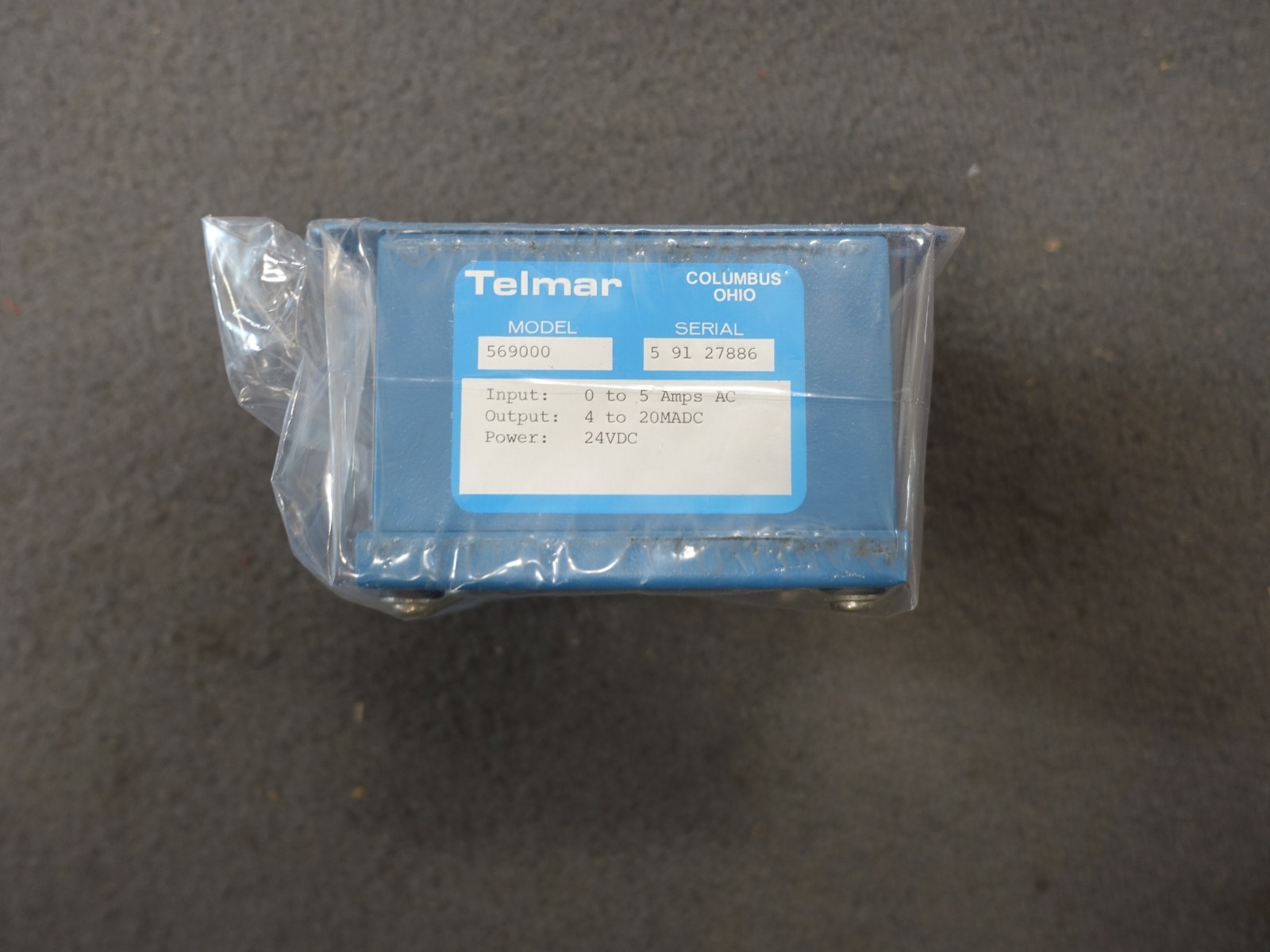 NEW Sealed, TELMAR 569000 2-Wire Transmitter, 0-5 Amp AC, 4-20 MADC, 24VDC