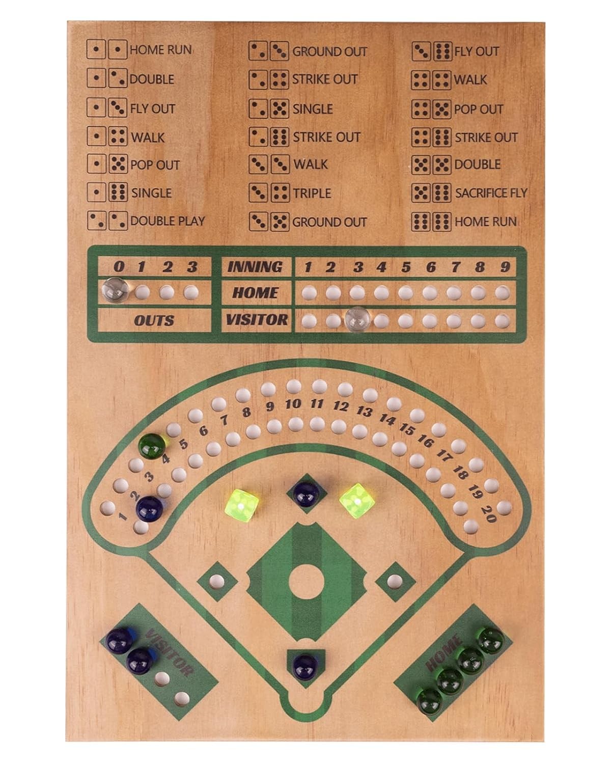 WodGod Baseball Board Game,Baseball Dice Board Game,Solid Wood,12 Colourful Bead