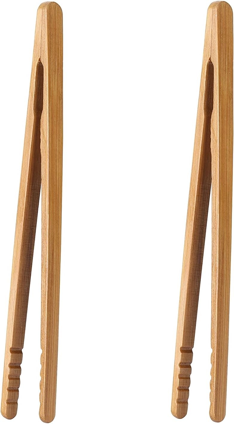 Toast Tongs Bamboo 7 Inch Set of 2 Wooden Tongs for Toaster Small Cooking