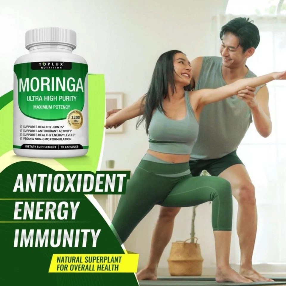 TOPLUX Moringa Capsules 1200mg Pure Moringa Powder Immune Gut health 90 Capsules